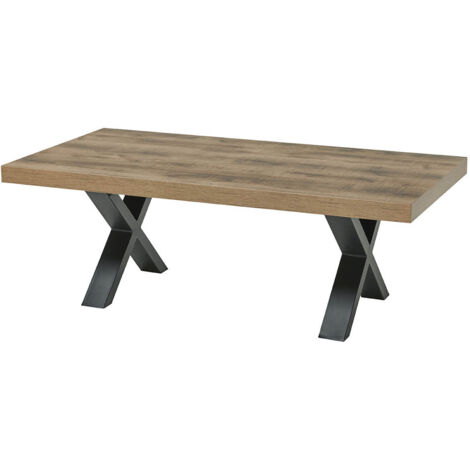 KORA - Table Basse Aspect Bois Piètement X Métal Poudré Noir (1/3)