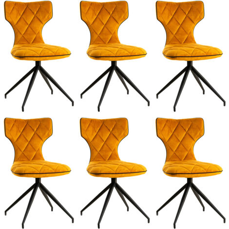 STYK - Lot de 6 Chaises Tissu Curry Surpiqures Carreaux (1/3)