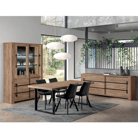 NILLA - Vitrine 4 Portes Aspect Bois avec Eclairage Led