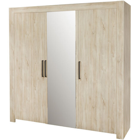 NATURAL - Armoire 3 Portes 210cm Aspect Bois Clair