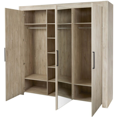 NATURAL - Armoire 3 Portes 210cm Aspect Bois Clair