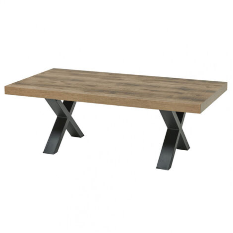 JENNA - Table Basse Aspect Bois Piètement X Métal Poudré Noir (1/4)