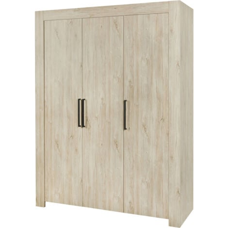 NATURAL - Armoire 3 Portes 165cm Aspect Bois Clair