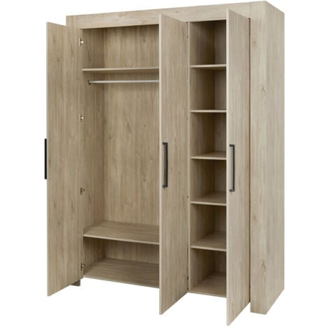 NATURAL - Armoire 3 Portes 165cm Aspect Bois Clair