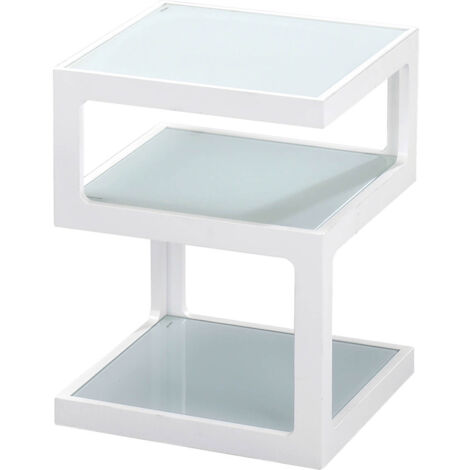 CUBIKA - Chevet Blanc 3 Niveaux Plateaux en Verre (1/3)