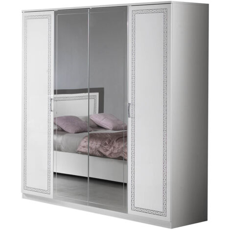 FADILY - Armoire 4 Portes Laquée Blanc avec Sérigraphies (1/3)