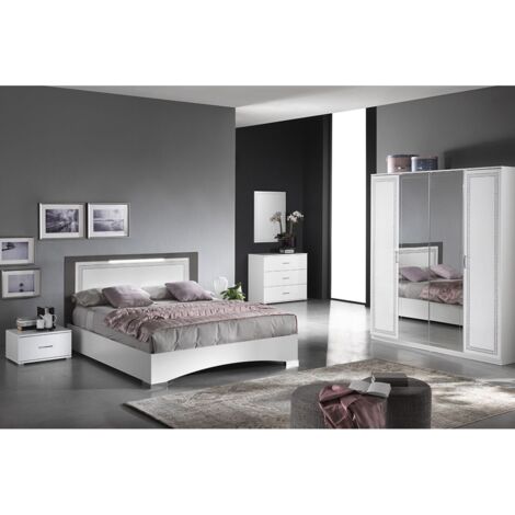 Altobuy – Chambre complète 160x200 avec armoire 4 portes – Structure en panneaux mélaminés – Éclairage LED inclus – Fabriqué en Italie