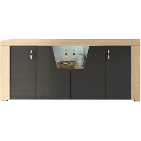 GUEST - Buffet 4 Portes Aspect Chêne Miel avec Eclairage Led (1/2)