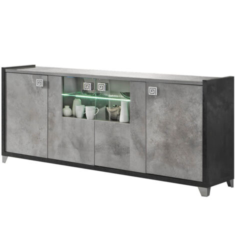 HOFFMAN - Buffet 4 Portes Gris Aspect Pierre avec Led (1/3)