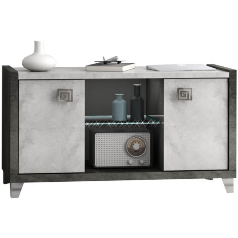 HOFFMAN - Meuble TV 2 Portes 105cm Gris Aspect Pierre avec Led (1/2)