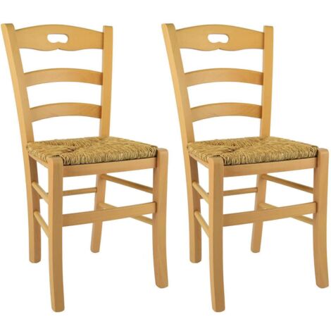 SUZY - Lot de 2 Chaises Naturelles et Assises en Paille (1/3)