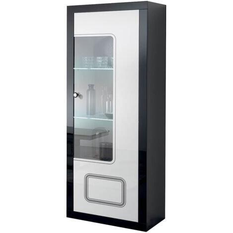 ROBBIE - Vitrine 1 Porte Droite Laqué Noir et Blanc