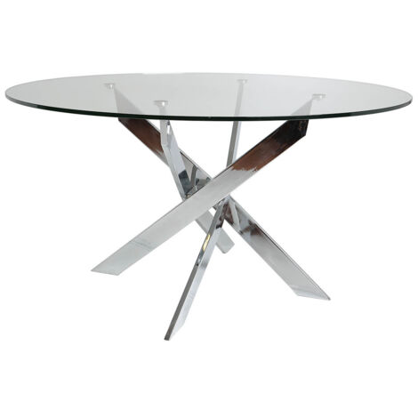 RITHA - Table Ronde 120cm Pieds Chromés et Plateau en Verre (1/4)
