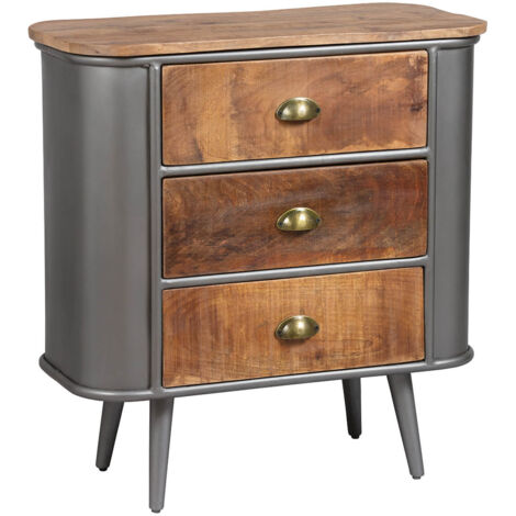 PALISSO - Commode 3 Tiroirs Bois et Acier Patiné (1/4)