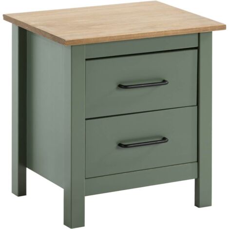 Altobuy – Chevet 2 tiroirs en pin massif ciré vert – Dimensions 46x35x50cm – Style classique pour intérieur moderne (1/5)