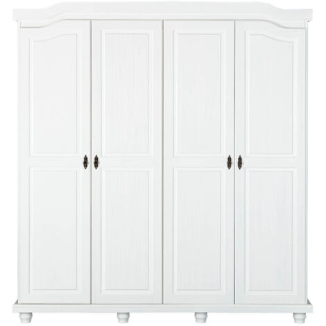 NEDER - Armoire 4 Portes Bois Massif Blanc (1/5)