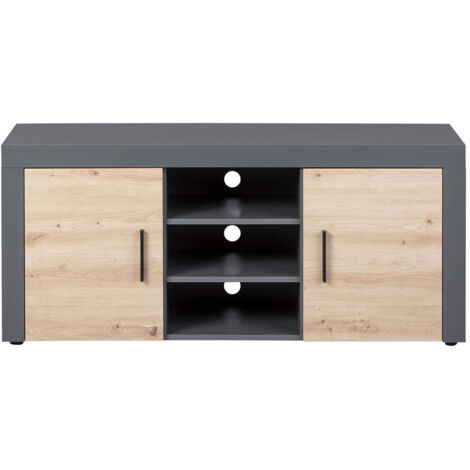 OCTOBER - Meuble TV 2 Portes 3 Niches Gris et Effet Bois (1/5)