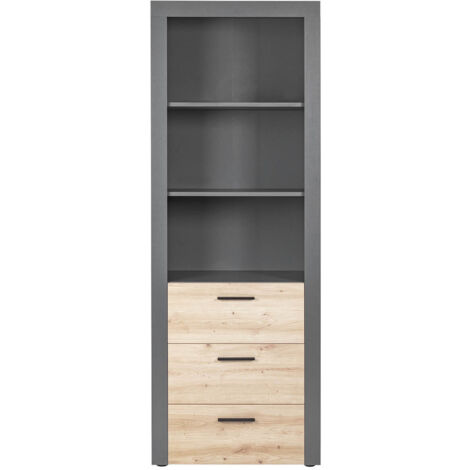 OCTOBER - Etagère 3 Niches 3 Tiroirs Gris et Effet Bois (1/5)