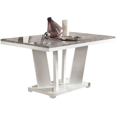DENYS - Table Repas Rectangulaire Laqué Blanc et Effet Bois Taupe (1/3)