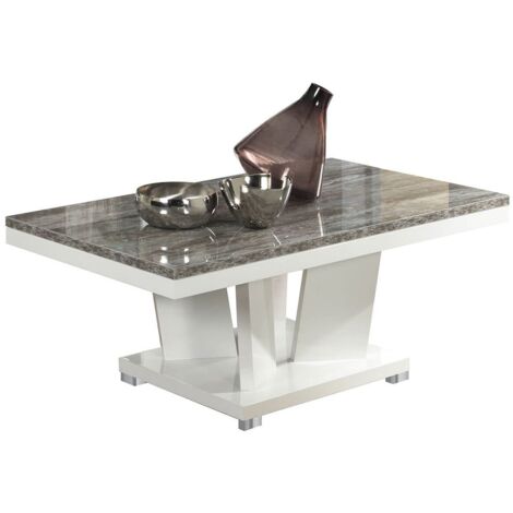 DENYS - Table Basse Rectangulaire Laqué Blanc et Effet Bois Taupe (1/3)