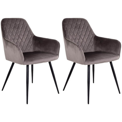 VIBY - Lot de 2 Fauteuils Velours Taupe et Piétement Acier Noir (1/5)