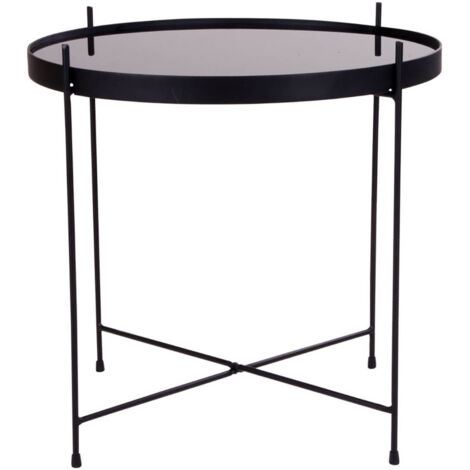 MEOLO - Table Basse Ronde Ø48cm Acier Noir et Plateau Verre (1/5)