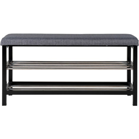 VENETIE - Banc à Chaussures Acier Noir et Tissu Bleu (1/4)