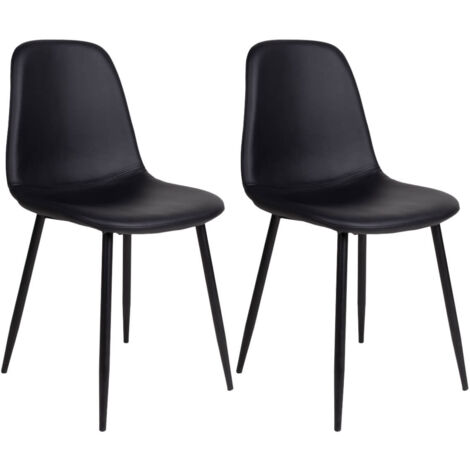 DYVIK - Lot de 2 Chaises Simili Noir et Piétement Acier Noir (1/5)