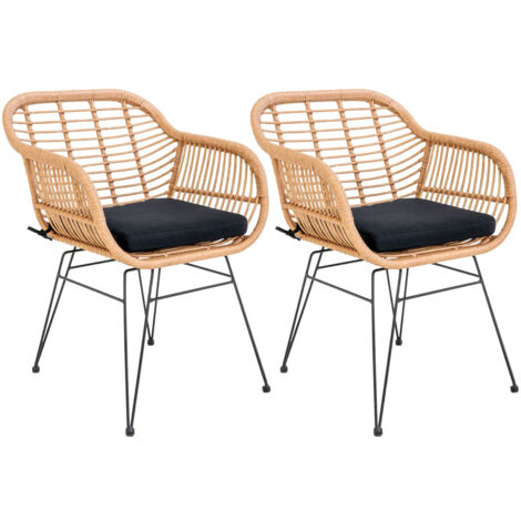 PILA - Lot de 2 Fauteuils Rotin Synthétique Naturel et Pieds Acier (1/5)