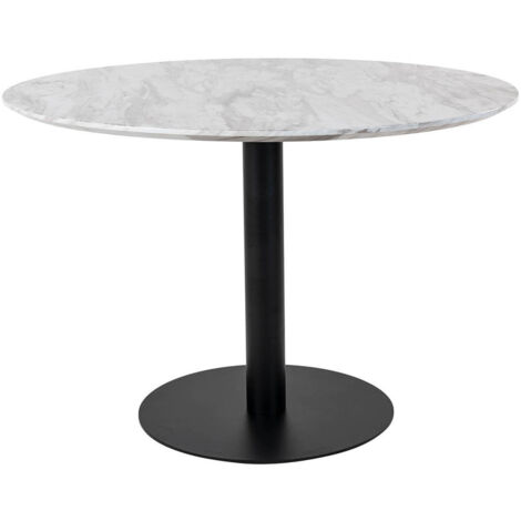 TYROL - Table Repas Ø110cm Plateau MDF Aspect Marbré et Pied Métal Noir (1/5)