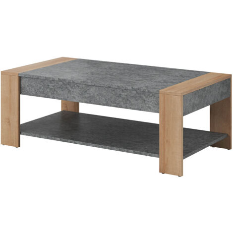 FANNY - Table Basse Rectangulaire Aspect Bois et Pierre (1/3)
