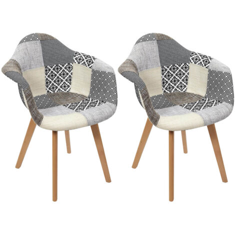 Altobuy – Lot de 2 fauteuils patchwork en tissu polyester – Piétement en hêtre massif – Hauteur d'assise 48 cm – Dimensions 59 x 63,8 x H85 cm (1/5)