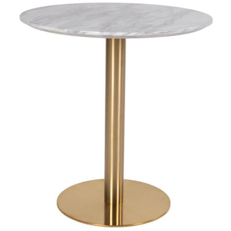 TYROL - Table Repas Ø70cm Plateau MDF Aspect Marbré et Pied Métal Doré (1/5)