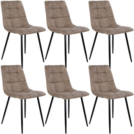 STRIB - Lot de 6 Chaises Tissu Marron et Piétement Acier (1/5)