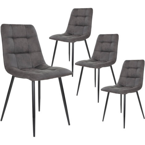 STRIB - Lot de 4 Chaises Tissu Gris Foncé et Piétement Acier (1/5)