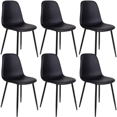DYVIK - Lot de 6 Chaises Simili Noir et Piétement Acier Noir (1/5)