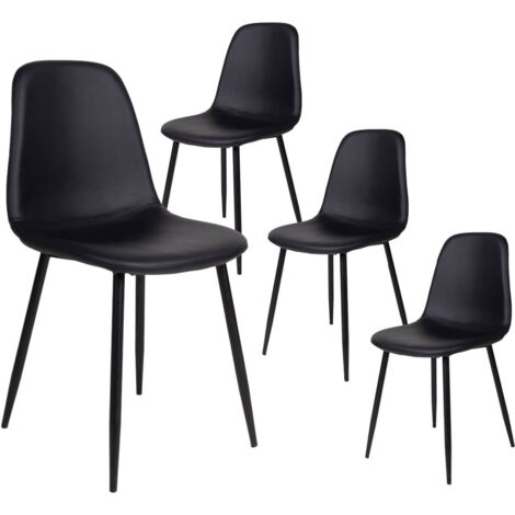 DYVIK - Lot de 4 Chaises Simili Noir et Piétement Acier Noir (1/5)