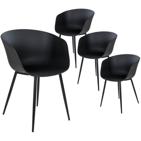MONTANA - Lot de 4 Chaises PolyPropylène Noir et Pieds Acier (1/5)