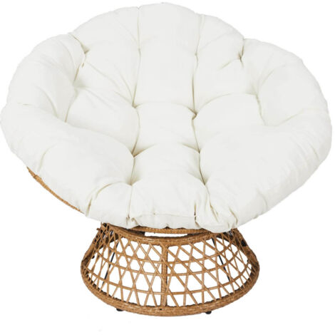 Altobuy – Fauteuil pivotant blanc avec assise en mousse polyuréthane – Revêtement rotin résistant aux UV – Dimensions 77x86xH96 cm (1/5)