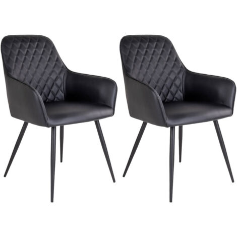 VIBY - Lot de 2 Fauteuils Simili Noir et Piétement Acier Noir (1/5)