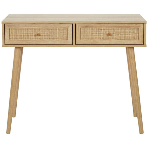 Altobuy – Console 2 tiroirs effet bois – Façades en rotin – Dimensions 100 x 29 x H81cm – Style naturel pour intérieur moderne (1/5)