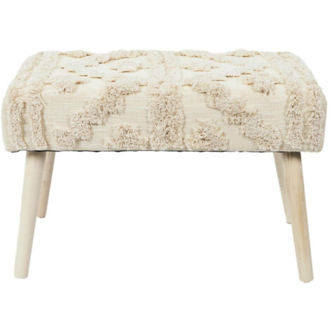 Altobuy – Banc scandinave beige 60x32x40 cm – Piètement en pin massif – Revêtement polyester imitation fourrure – Assise élégante pour intérieur (1/5)