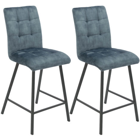 JOHN - Lot de 2 Tabourets de Bar Capitonnés Bleu Gris (1/3)