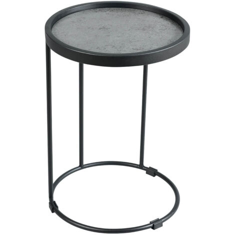 KERIA - Table d'Appoint Ronde Ø36cm Aspect Céramique Grise (1/3)