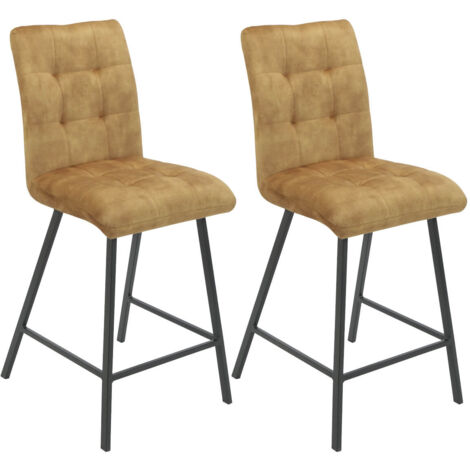 JOHN - Lot de 2 Tabourets de Bar Capitonnés Jaune (1/3)