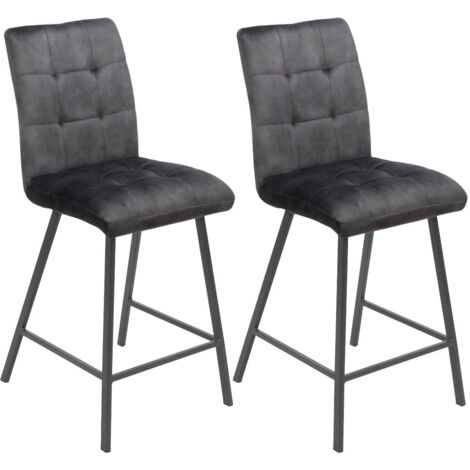 JOHN - Lot de 2 Tabourets de Bar Capitonnés Gris (1/3)