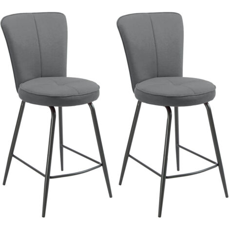 PARIL - Lot de 2 Tabourets de Bar Matelassés Gris