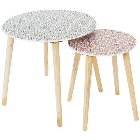 DISSA - Lot de 2 Tables Gigognes Motifs Floraux Pieds Bois (1/5)