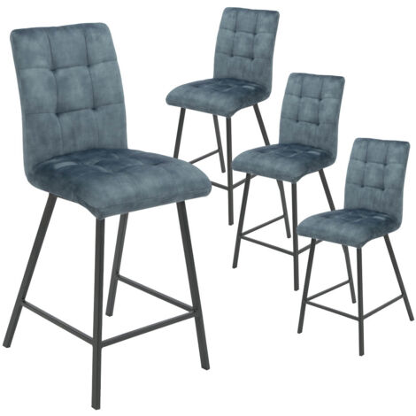 JOHN - Lot de 4 Tabourets de Bar Capitonnés Bleu Gris (1/2)