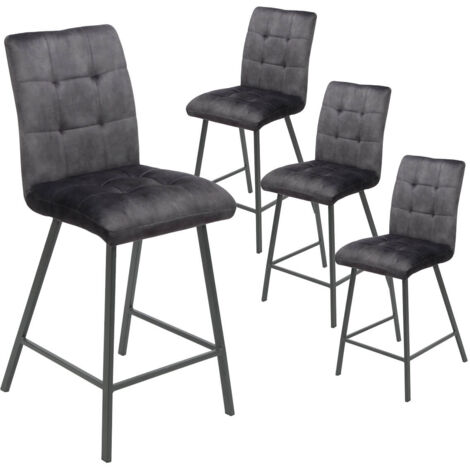 JOHN - Lot de 4 Tabourets de Bar Capitonnés Gris (1/2)